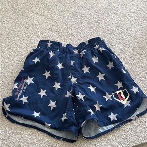 Navy Star Print Athletic Shorts with Patch